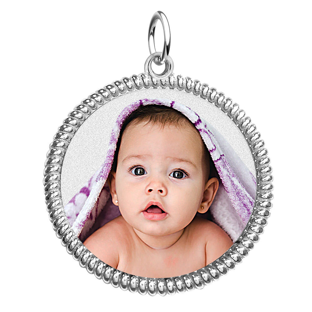 Sterling Silver Photo Engraved Round Rope Frame - PG102136