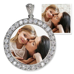 Sterling Silver   CZ Premium Round Photo Pendant