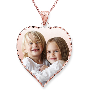 14K Rose Gold Plated Heart Photo Pendant w  18 Inch Chain
