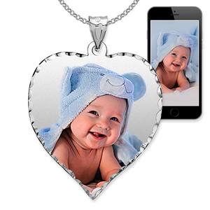Petite Heart Photo Pendant Charm with Diamond Cut Edge