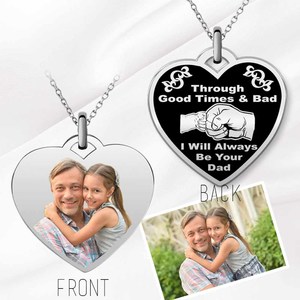 Stainless Steel  Dad   Daughter  Photo Engraved Heart Pendant with Chain