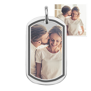 Stainless Steel Dog Tag with Black Border Photo Pendant