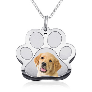 Stainless Steel Photo Engraved Paw Print Pendant with Chain