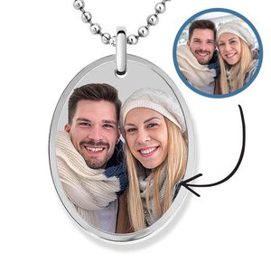 Stainless Steel Oval Photo Pendant with Chain