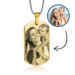 Gold Tone Stainless Steel Laser Photo Dog Tag Pendant with Chain