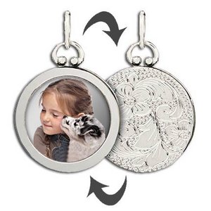Sterling Silver Open Face Photo Pendant w  Grooved Back