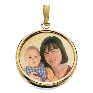 Small Round w  Bezel Frame  amp  Protective Crystal Photo Pendant