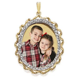 Large Oval with Diamond Frame Photo Pendant Picture Charm