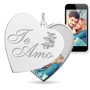  Te Amo   I Love You in Spanish  Heart Swivel Photo Pendant