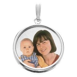 Small Round w  Bezel Frame  amp  Protective Crystal Photo Pendant