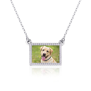 Rectangle Diamond Photo Pendant with Cable Chain