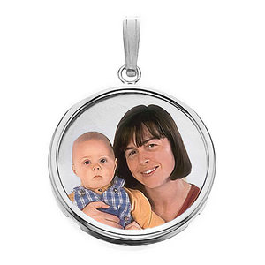 Small Round w  Bezel Frame  amp  Protective Crystal Photo Pendant