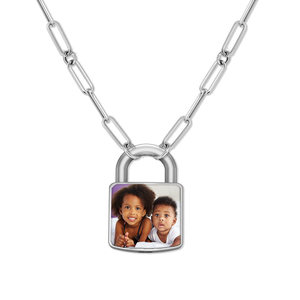 Personalized Photo Padlock Necklace with Paperclip Chain Included