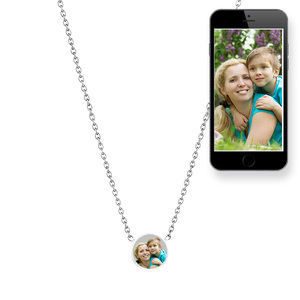 Petite Round Photo Engraved Necklace w  18  Chain