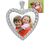 Sterling Silver   CZ Premium Heart  Photo Pendant