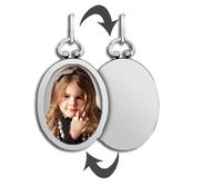 Sterling Silver Open Face Oval Photo Pendant W  Engravable Back
