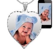 Petite Heart Photo Pendant Charm with Diamond Cut Edge