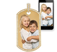 Solid 14k Gold Photo Engraved Diamond Trimmed Dog Tag