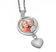Round Photo Engraved Pendant w  Dangle Charm with 18  Chain