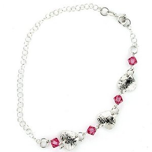 Sterling Silver Adjustable Anklet   Ankle Bracelet Hearts   Beads