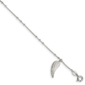 Sterling Silver Polished Wing Dangle Anklet w  1 Inch ext 