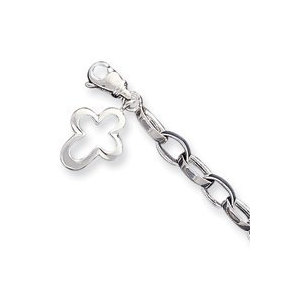 Sterling Silver Solid Polished Fancy Cross Anklet