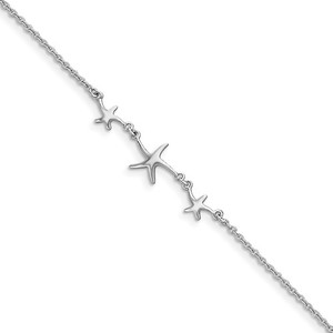 Sterling Silver Polished Starfish Charm Anklet w  1 Inch Ext 