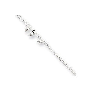 Sterling Silver  Polished Beaded Figaro Anklet