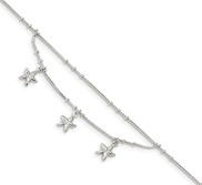 Sterling Silver Polished 2 Strand Starfish Anklet w  1 Inch Ext 