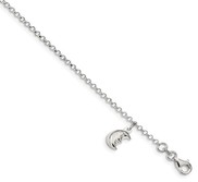 Sterling Silver Moon Charm Anklet w  1 Inch ext 