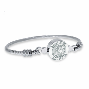 Stainless Steel Saint Rose of Lima Bangle Bracelet