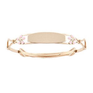 14K Yellow Gold Pink Flowers Children s Adjustable Bangle Bracelet