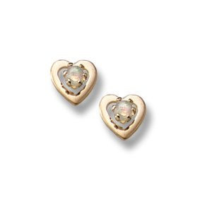 14K Yellow Gold Genuine Opal Hearts Children Post Earrings