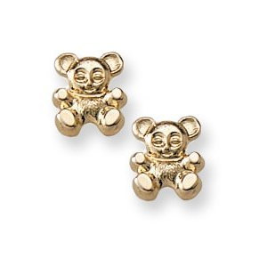 14K Yellow Gold Teddy Bear Children Post Earrings