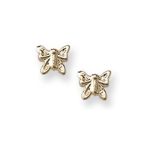 14K Yellow Gold Butterfly Children Post Earrings