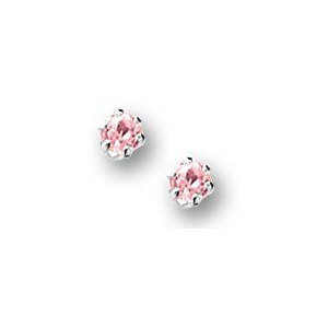 Sterling Silver Children Post Earrings with Pink Cubic Zirconia