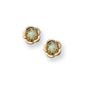 14K Yellow Gold Genuine Opal Children Post Earrings
