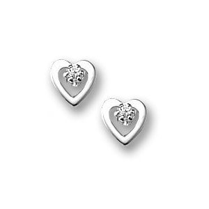 Sterling Silver Heart Children Post Earrings with Cubic Zirconia