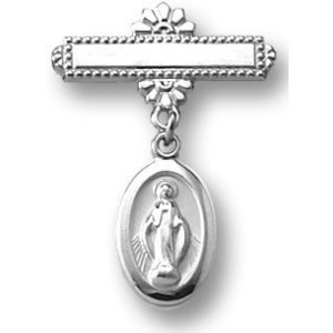 Sterling Silver Children s Miraculous Medal Bar Pin