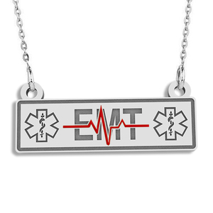 Personalized EMT Rectangle Pendant with Red Enamel and 18  Chain