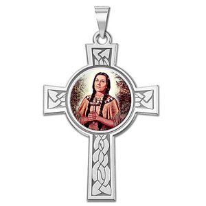 Saint Kateri Tekakwitha Cross Religious Medal   Color EXCLUSIVE 