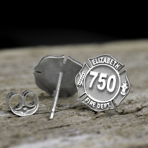Personalized Fire Badge Earrings with Your Number   Department