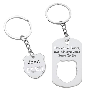 Personalized Police Badge   Dog Tag Set with Keychain or Necklace Attachement