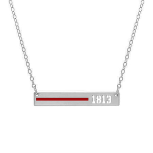Personalized Horizontal Thin Red Line Firefighter Necklace w  18  Chain