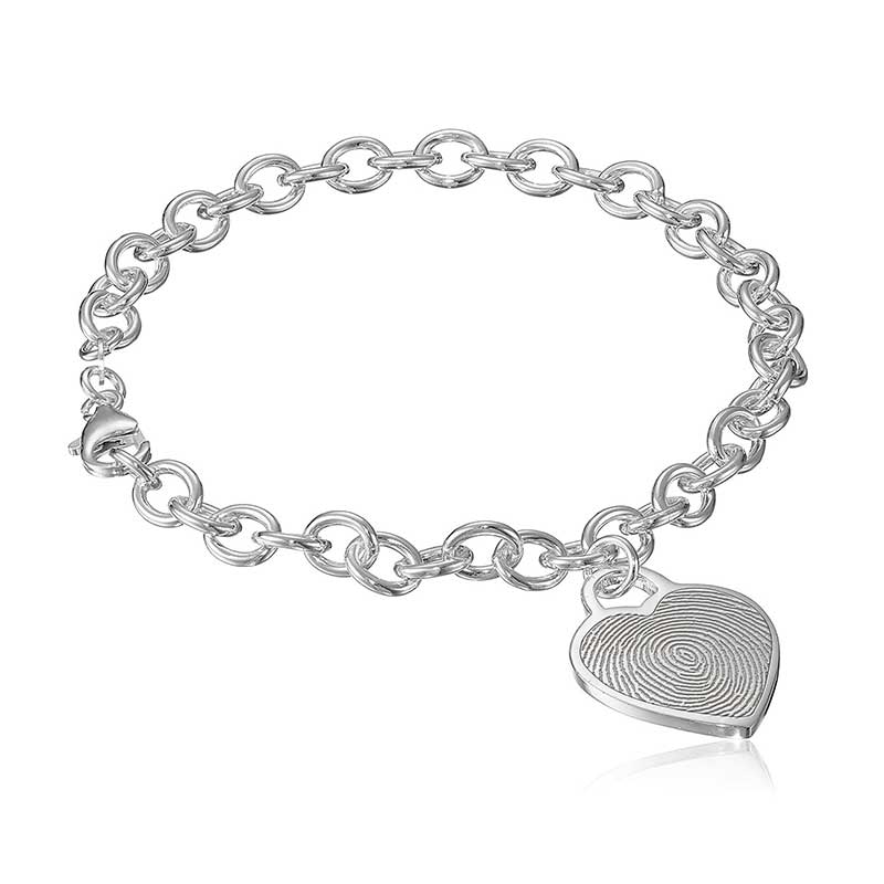 Sterling Silver Custom Fingerprint Heart Bracelet - PG86415