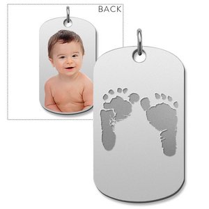 Custom Footprint Dog Tag Charm or Pendant with Reverse Side Photo Option