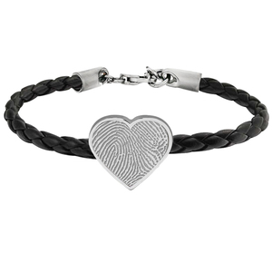 Fingerprint Leather Rope Bracelet w  Stainless Steel Heart Charm