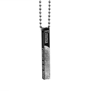 Personalized Black Stainless Steel Fingerprint Vertical 3D Bar Necklace