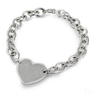 Sterling Silver Custom Fingerprint Heart Bracelet