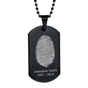 Black Stainless Steel Custom Fingerprint Dog Tag Pendant with Chain